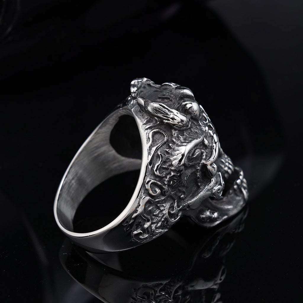 Gemstone Eyes Skull Stainless Steel Biker Ring