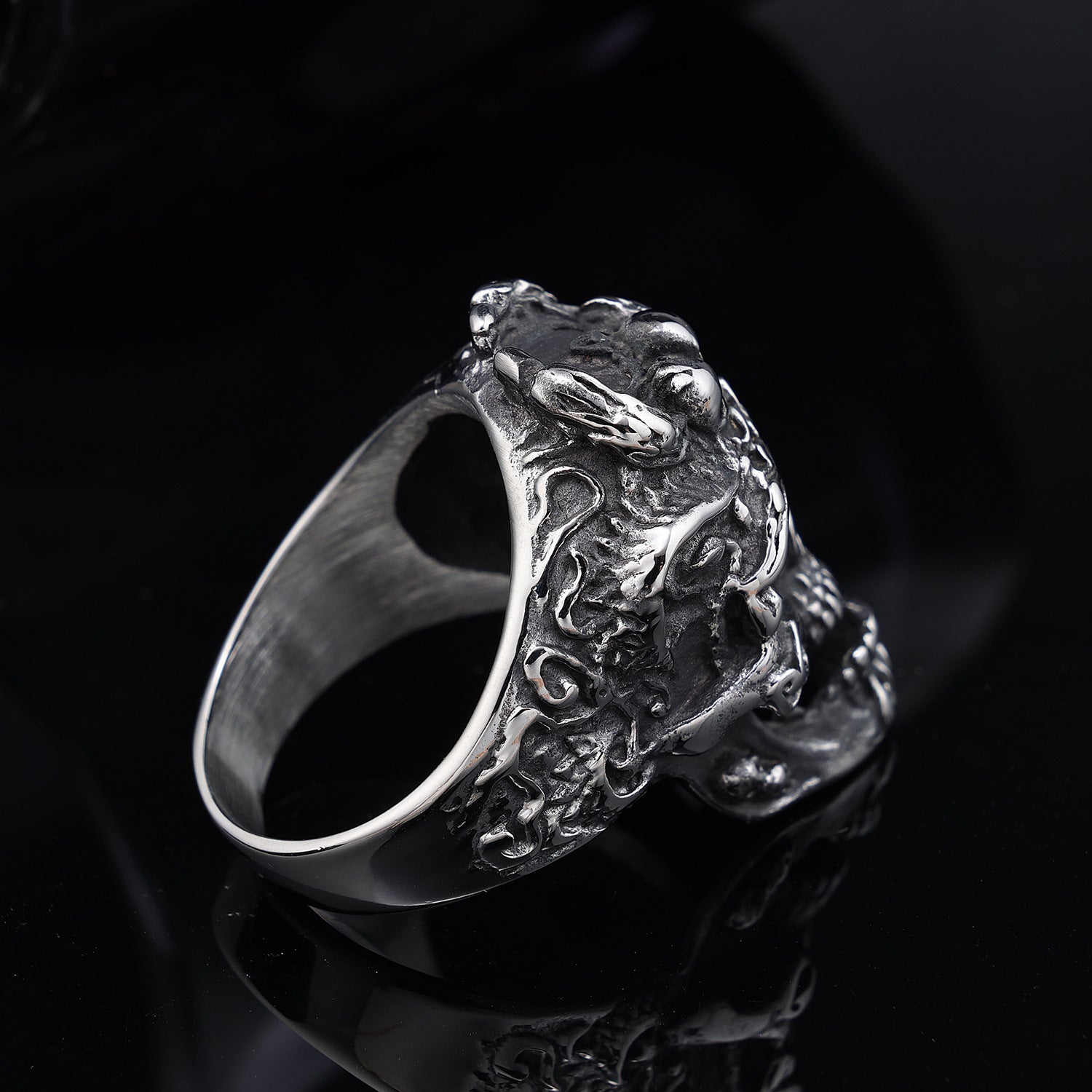 Gemstone Eyes Skull Stainless Steel Biker Ring