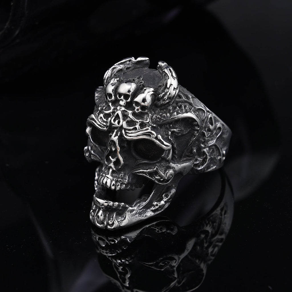 Gemstone Eyes Skull Stainless Steel Biker Ring