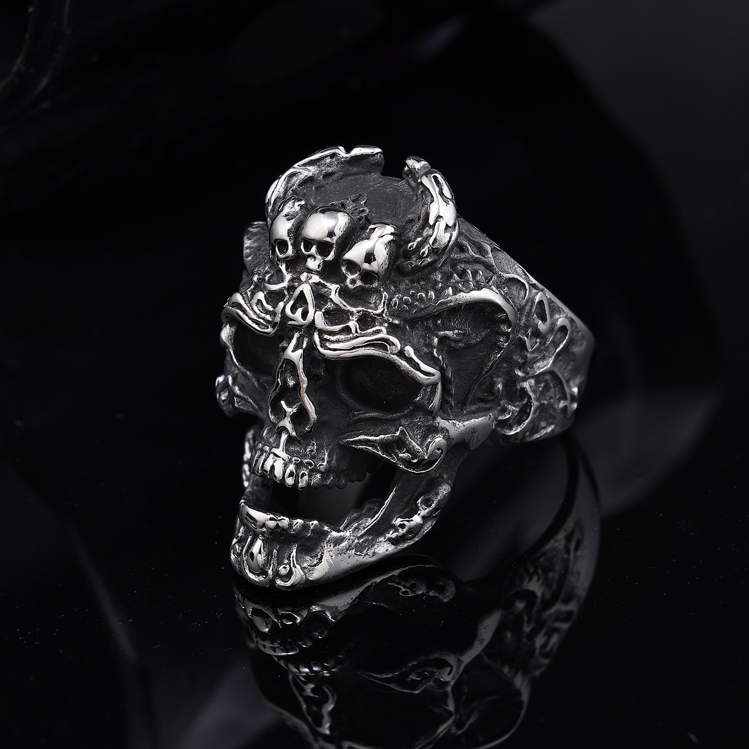 Gemstone Eyes Skull Stainless Steel Biker Ring