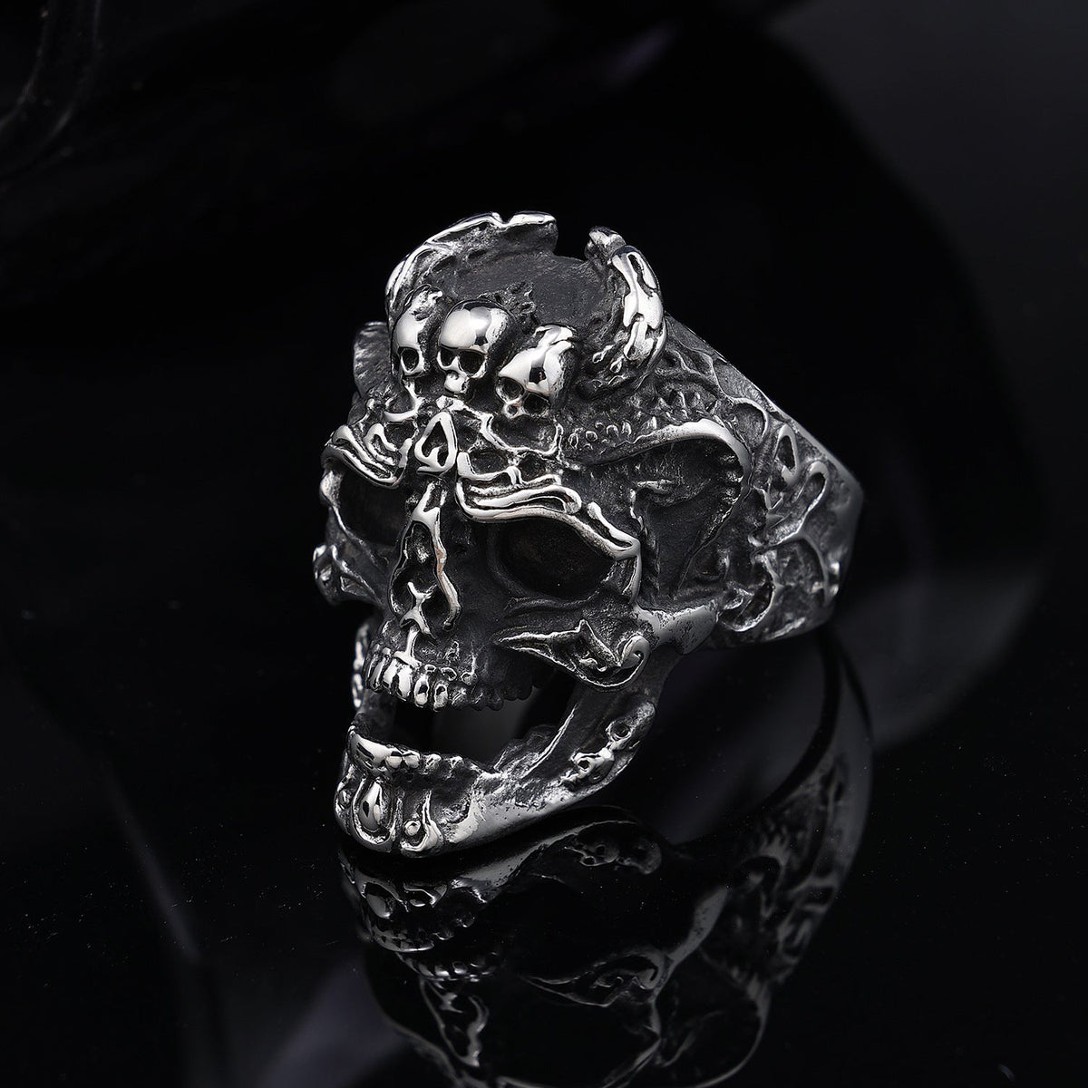 Gemstone Eyes Skull Stainless Steel Biker Ring