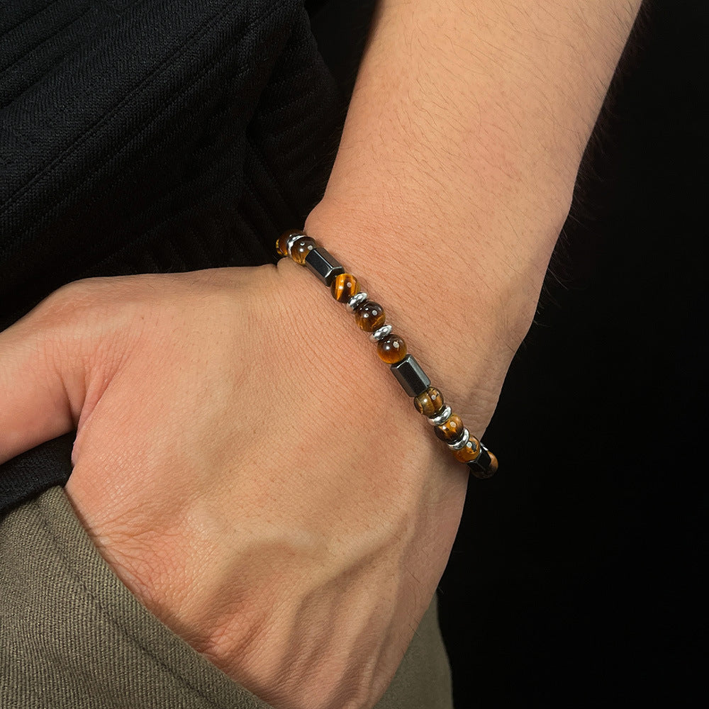 Geometric Brown Tiger Eye Beaded Bracelet
