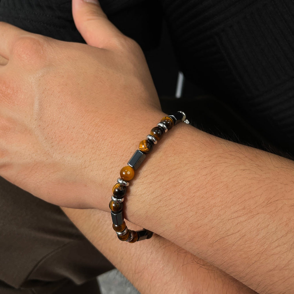 Geometric Brown Tiger Eye Beaded Bracelet
