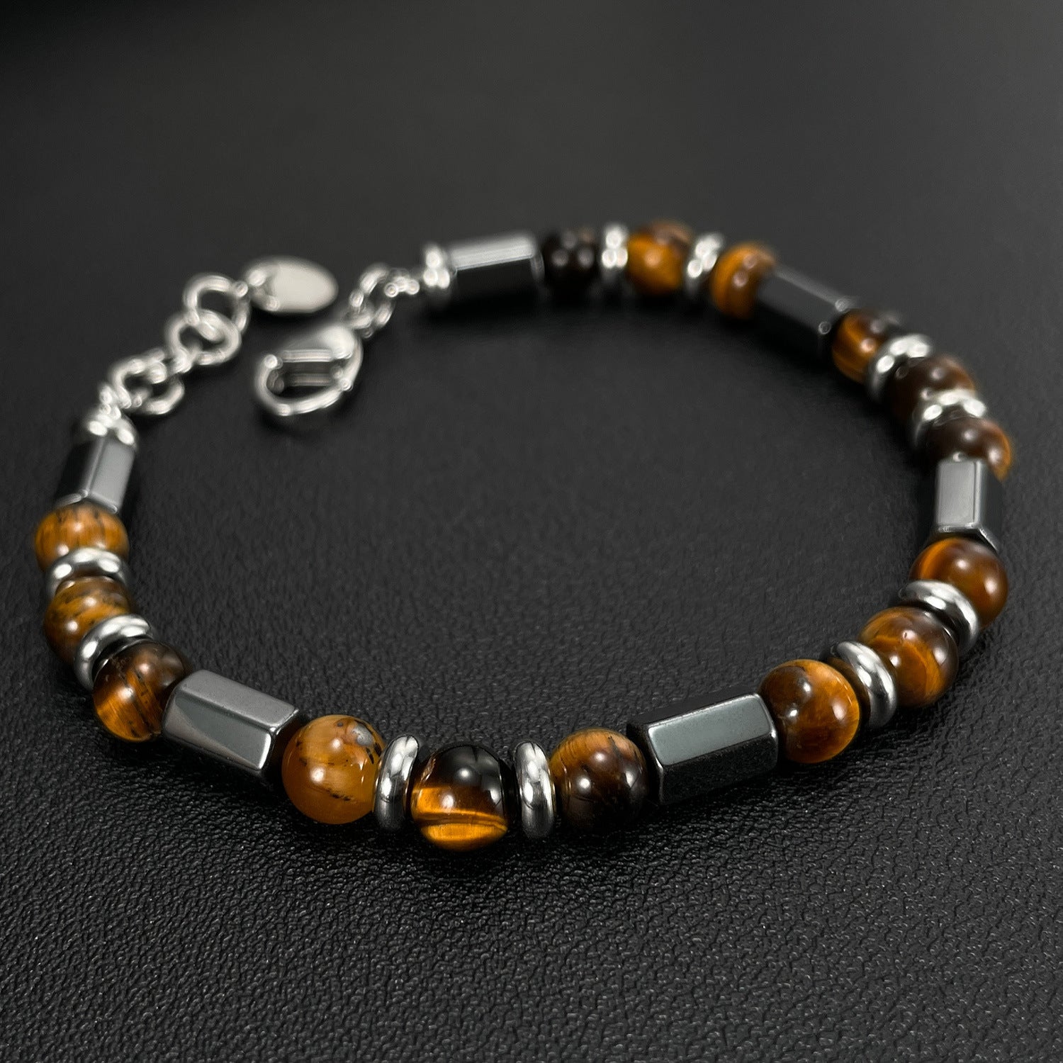 Geometric Brown Tiger Eye Beaded Bracelet