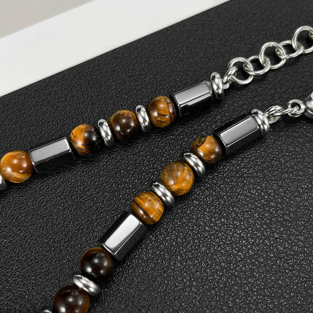 Geometric Brown Tiger Eye Beaded Bracelet