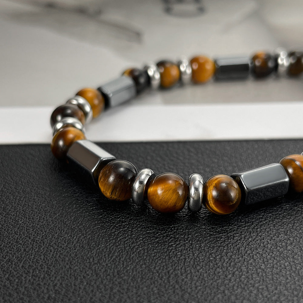 Geometric Brown Tiger Eye Beaded Bracelet