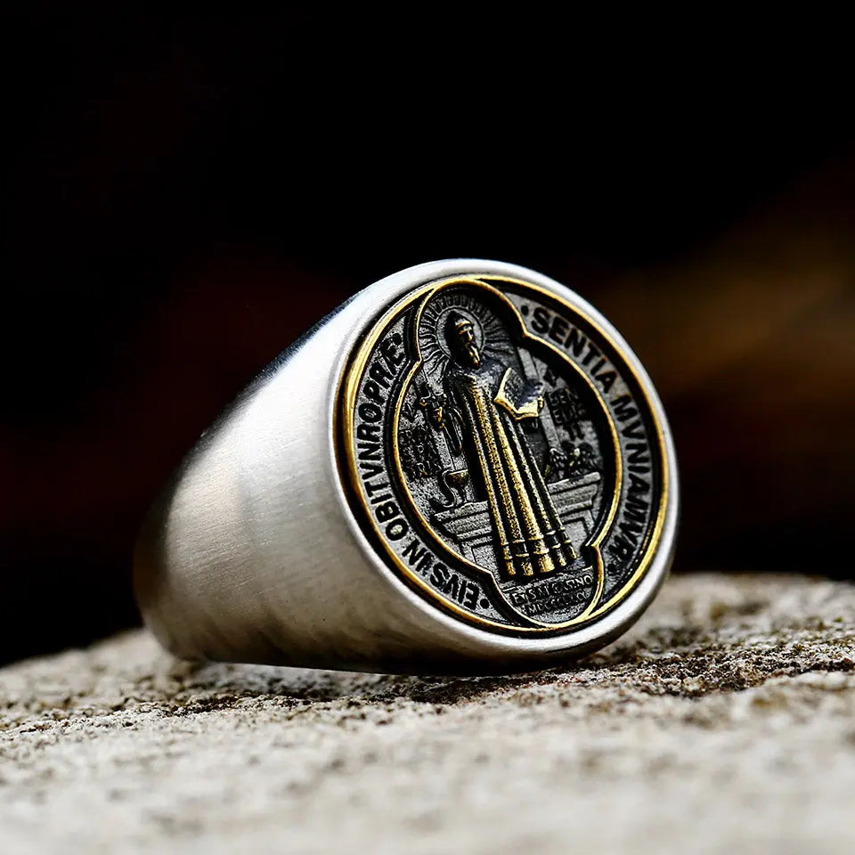 Golden St. Benedict Stainless Steel Ring