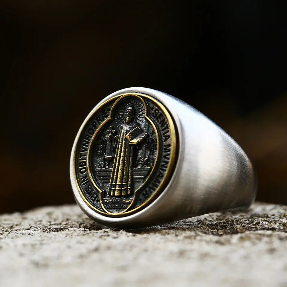 Golden St. Benedict Stainless Steel Ring