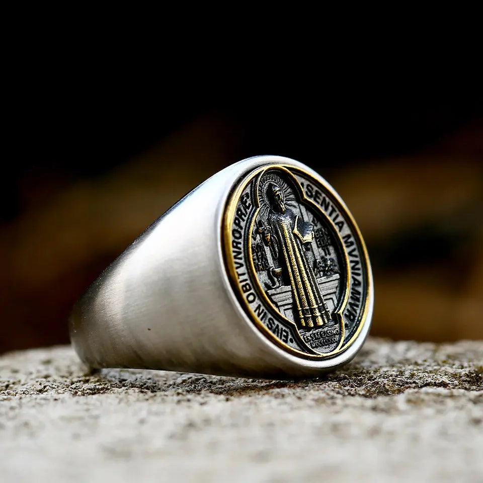 Golden St. Benedict Stainless Steel Ring