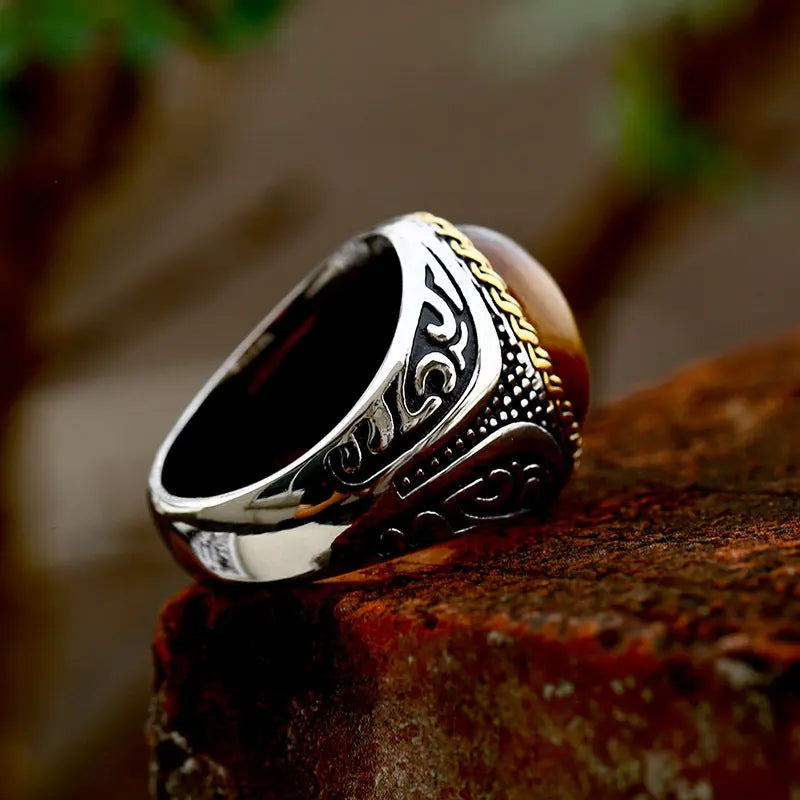 Golden Tiger-eye Stainless Steel Ring