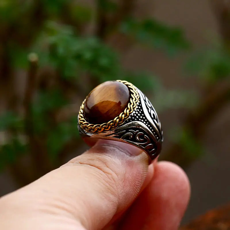 Golden Tiger-eye Stainless Steel Ring