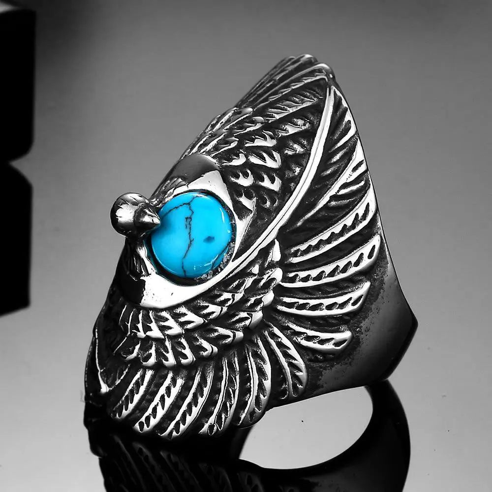 Great Eagle Stainless Steel Turquoise Ring