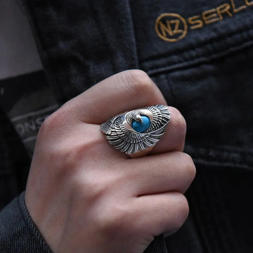 Great Eagle Stainless Steel Turquoise Ring