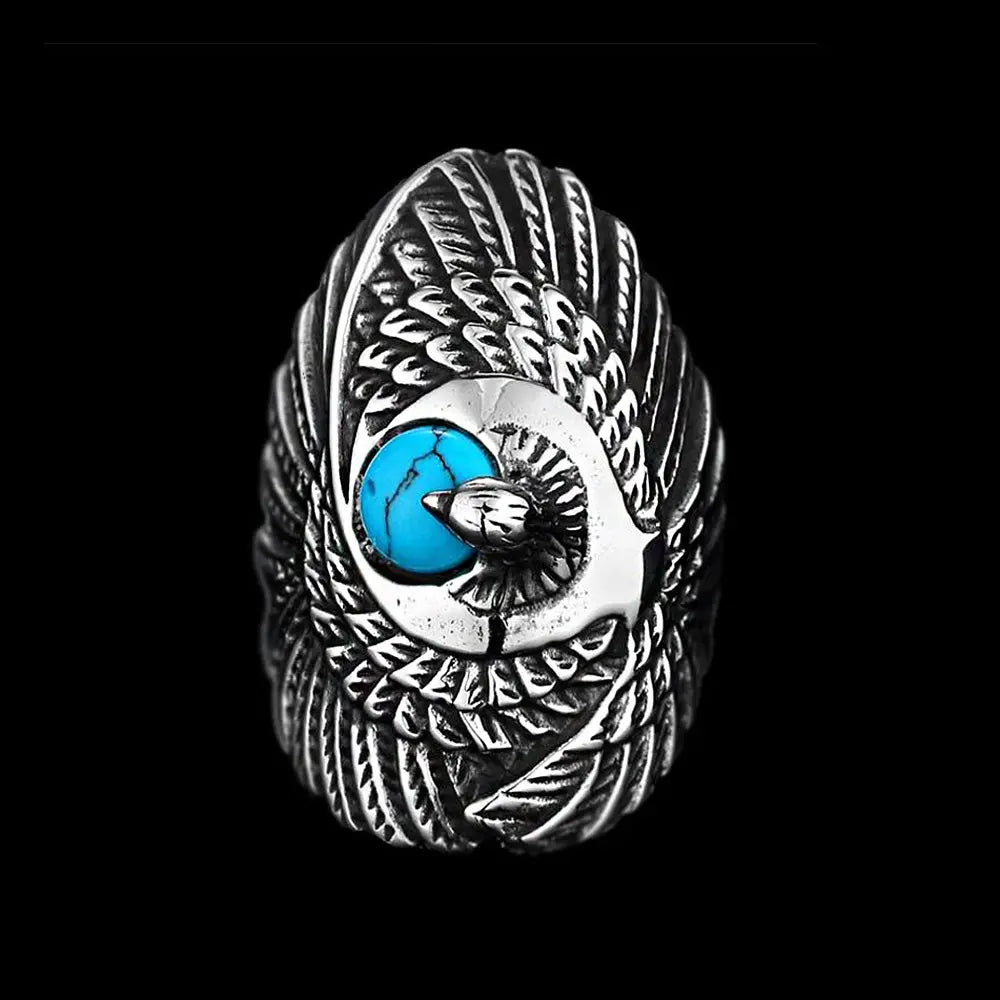 Great Eagle Stainless Steel Turquoise Ring