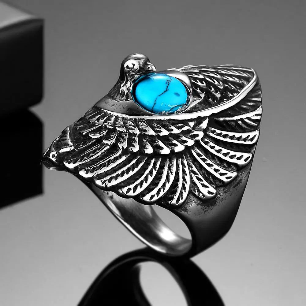Great Eagle Stainless Steel Turquoise Ring