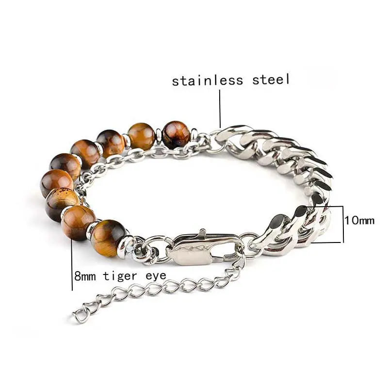 Half Natural Stone Bead Hal Curb Link Bracelet