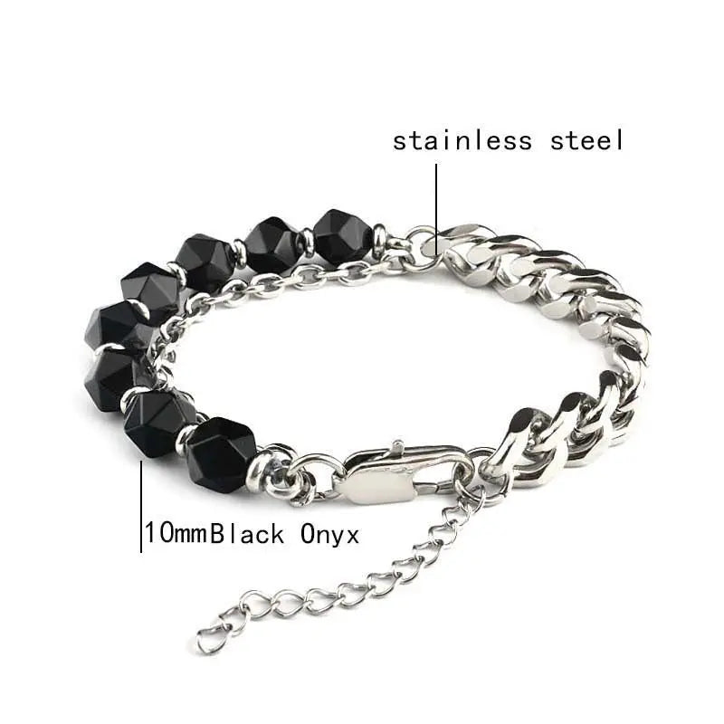 Half Natural Stone Bead Hal Curb Link Bracelet