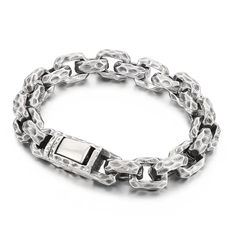Hammered Biker Stainless Steel Bracelet