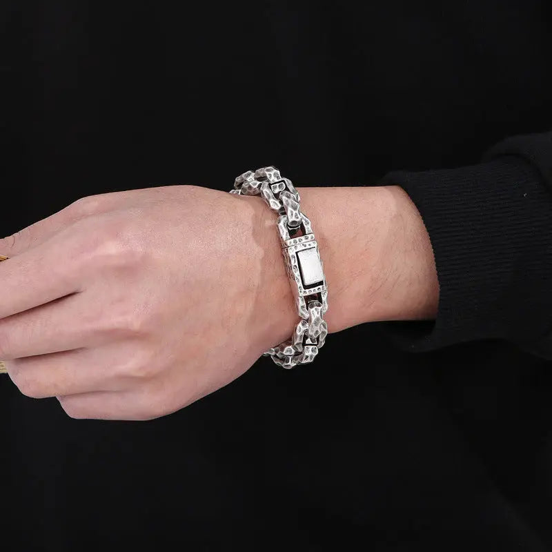 Hammered Biker Stainless Steel Bracelet