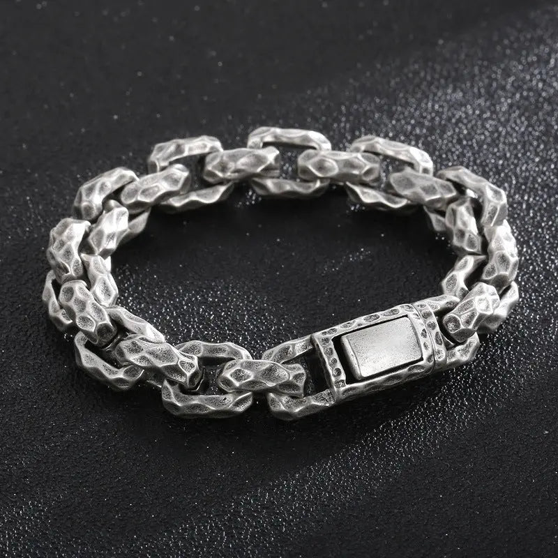 Hammered Biker Stainless Steel Bracelet