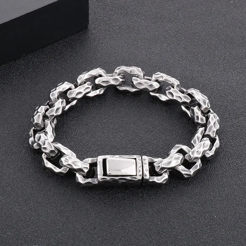Hammered Biker Stainless Steel Bracelet
