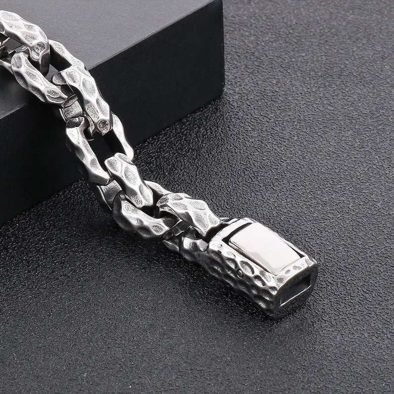 Hammered Biker Stainless Steel Bracelet