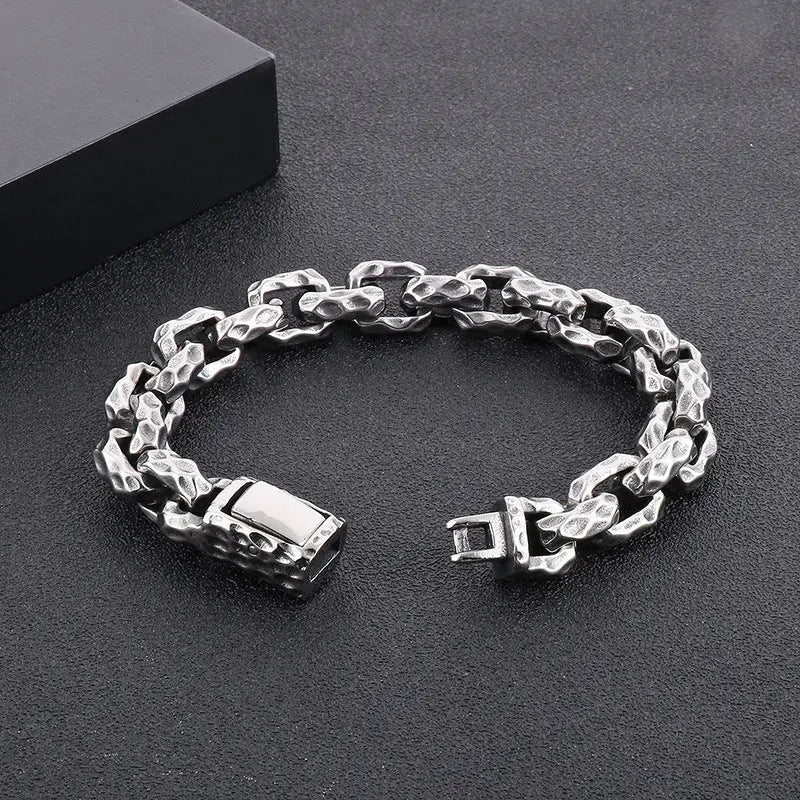 Hammered Biker Stainless Steel Bracelet
