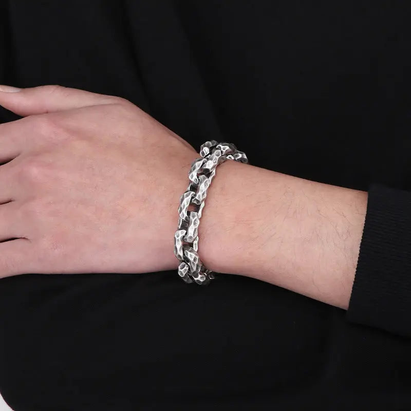 Hammered Biker Stainless Steel Bracelet