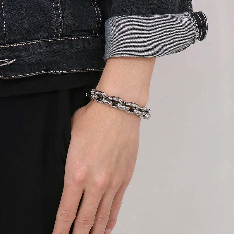 Hammered Biker Stainless Steel Bracelet