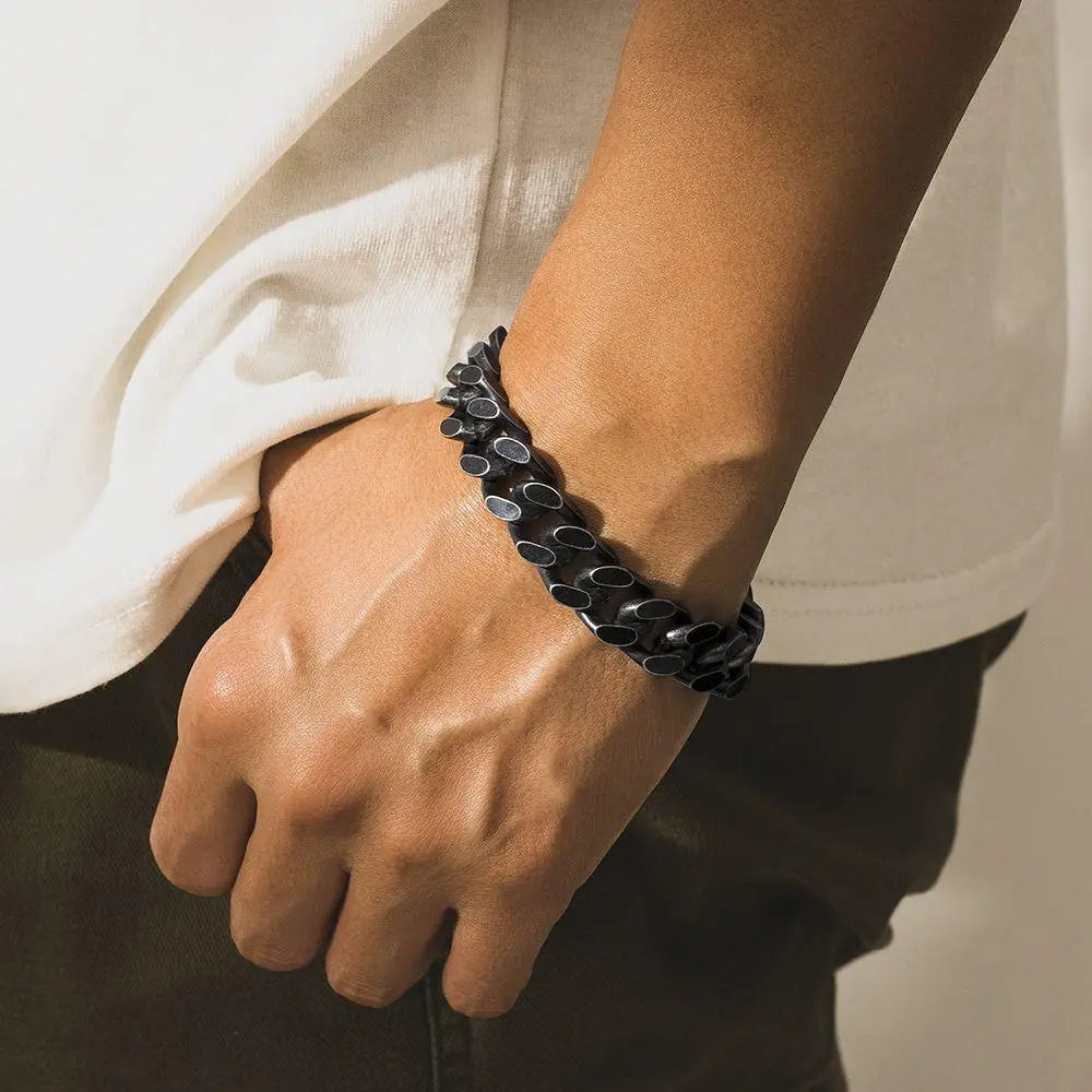 Heavy Curb Link Blackened Stainless Steel Bracelet
