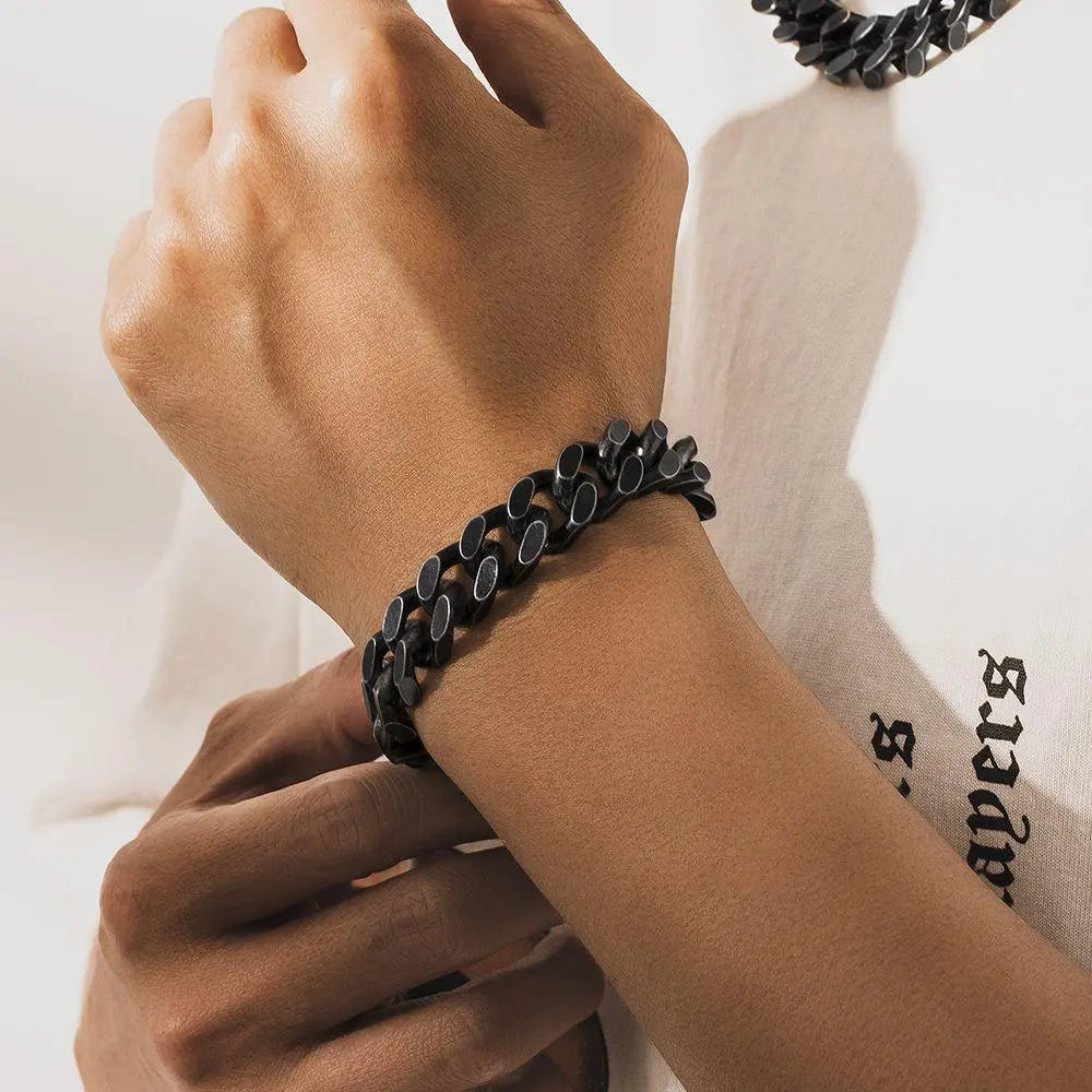 Heavy Curb Link Blackened Stainless Steel Bracelet
