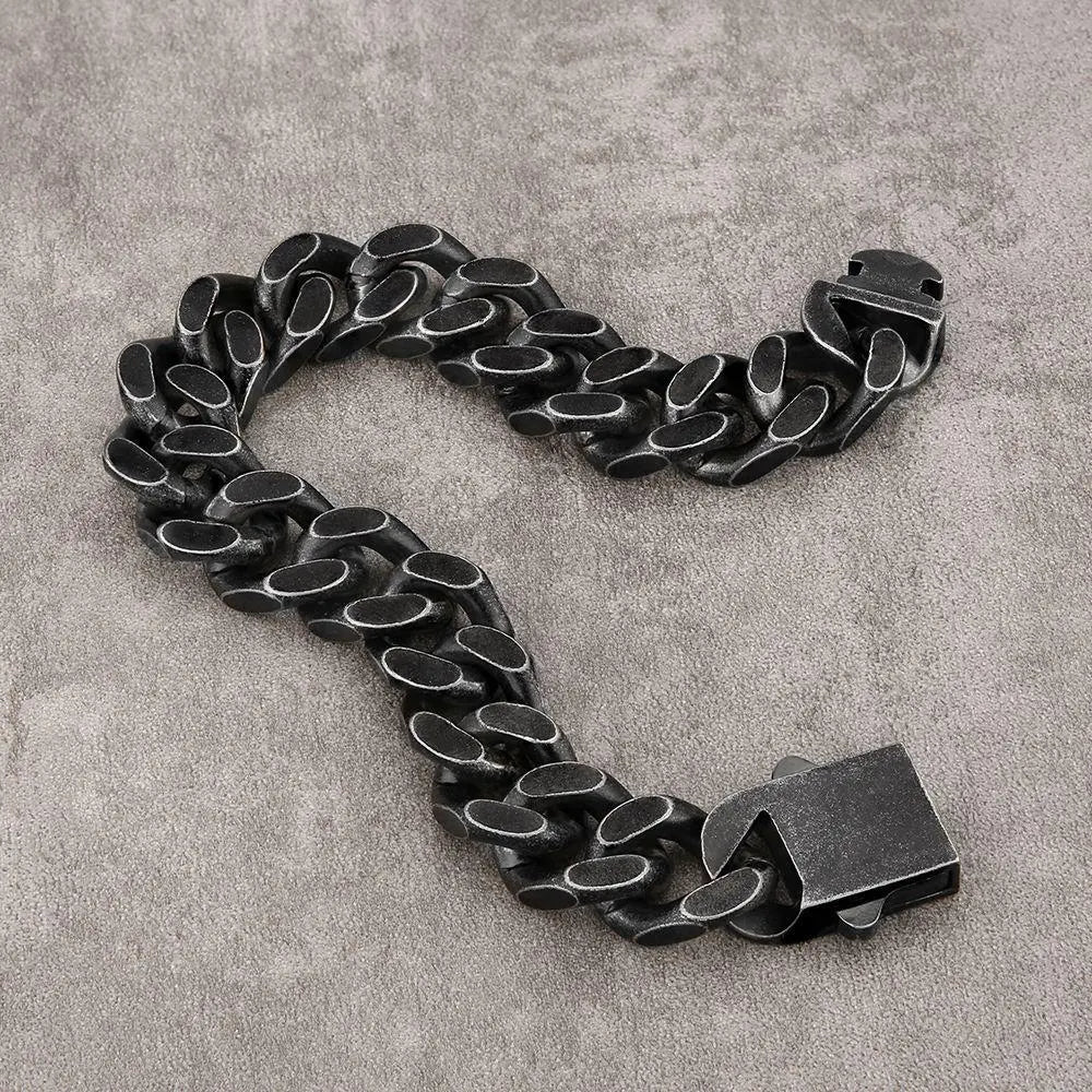 Heavy Curb Link Blackened Stainless Steel Bracelet