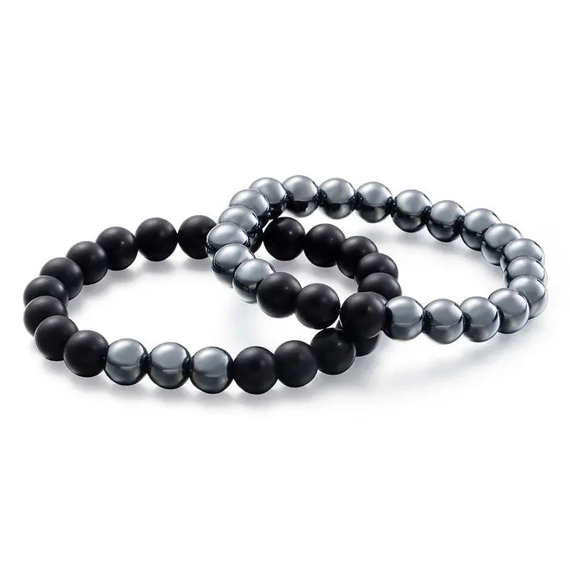 Hematite Black Agate Bead Stretchable Bracelet