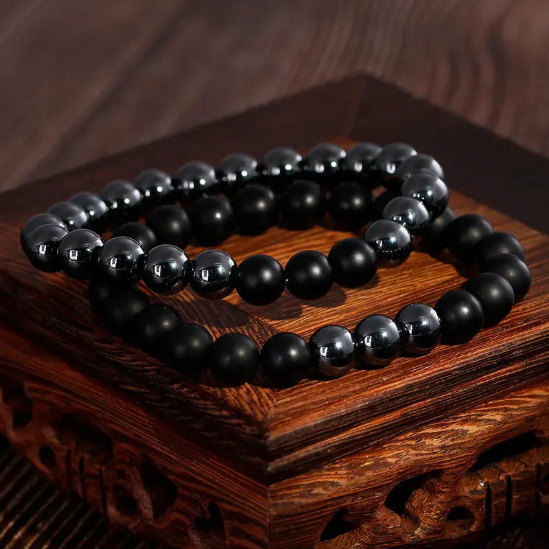 Hematite Black Agate Bead Stretchable Bracelet