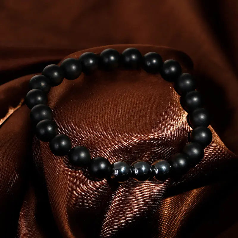 Hematite Black Agate Bead Stretchable Bracelet
