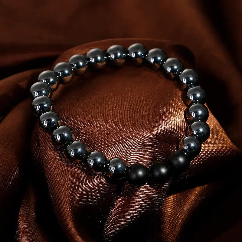 Hematite Black Agate Bead Stretchable Bracelet