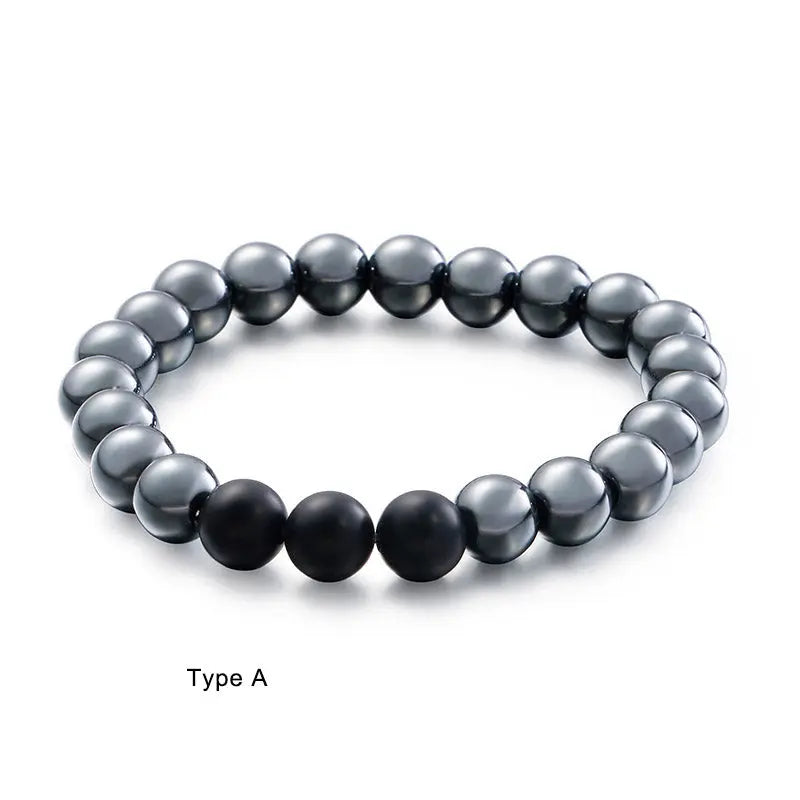 Hematite Black Agate Bead Stretchable Bracelet