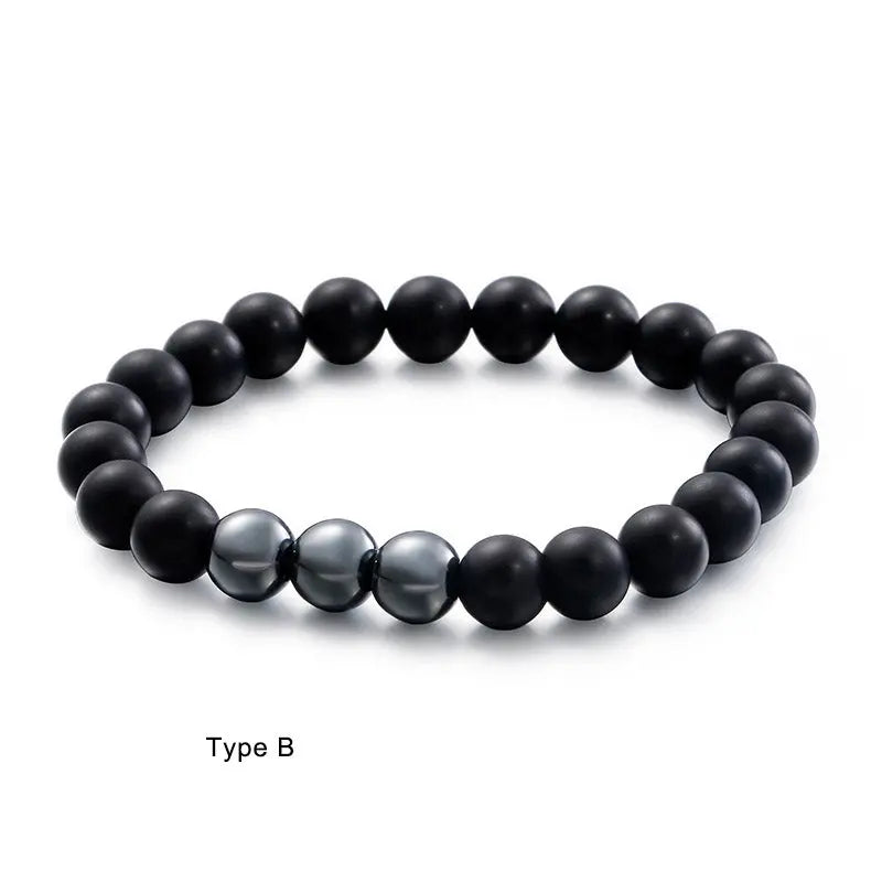 Hematite Black Agate Bead Stretchable Bracelet