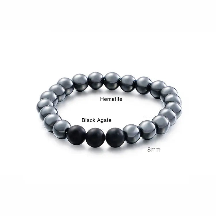 Hematite Black Agate Bead Stretchable Bracelet