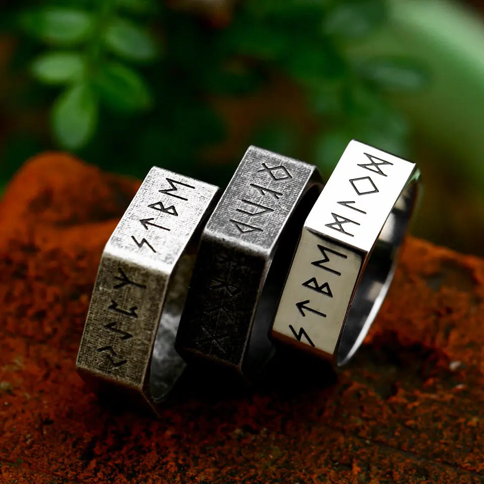Hexagon Viking Rune Stainless Steel Ring Band