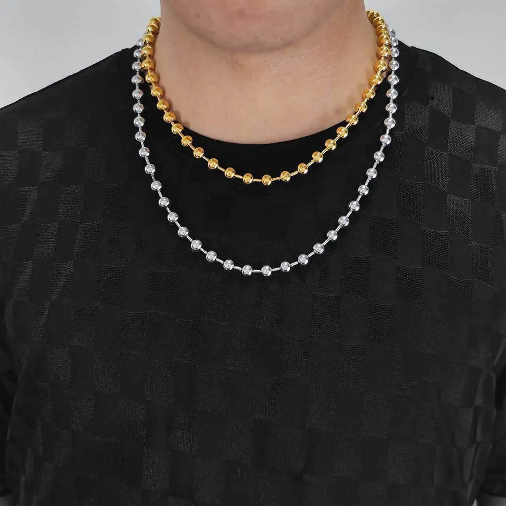 Hip Hop Bead Stainless Steel Chain-Gold