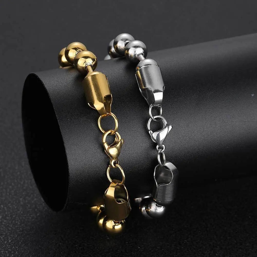 Hip Hop Bead Stainless Steel Chain-Gold