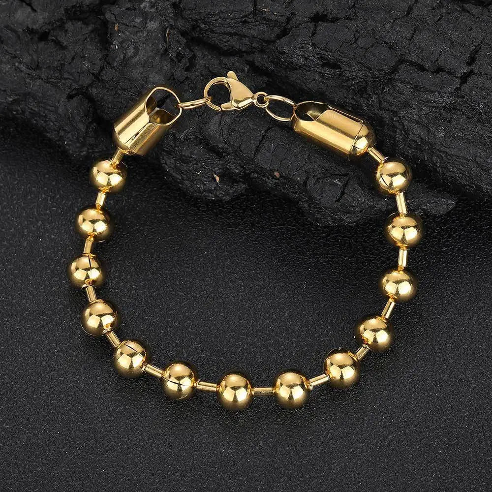 Hip Hop Bead Stainless Steel Chain-Gold