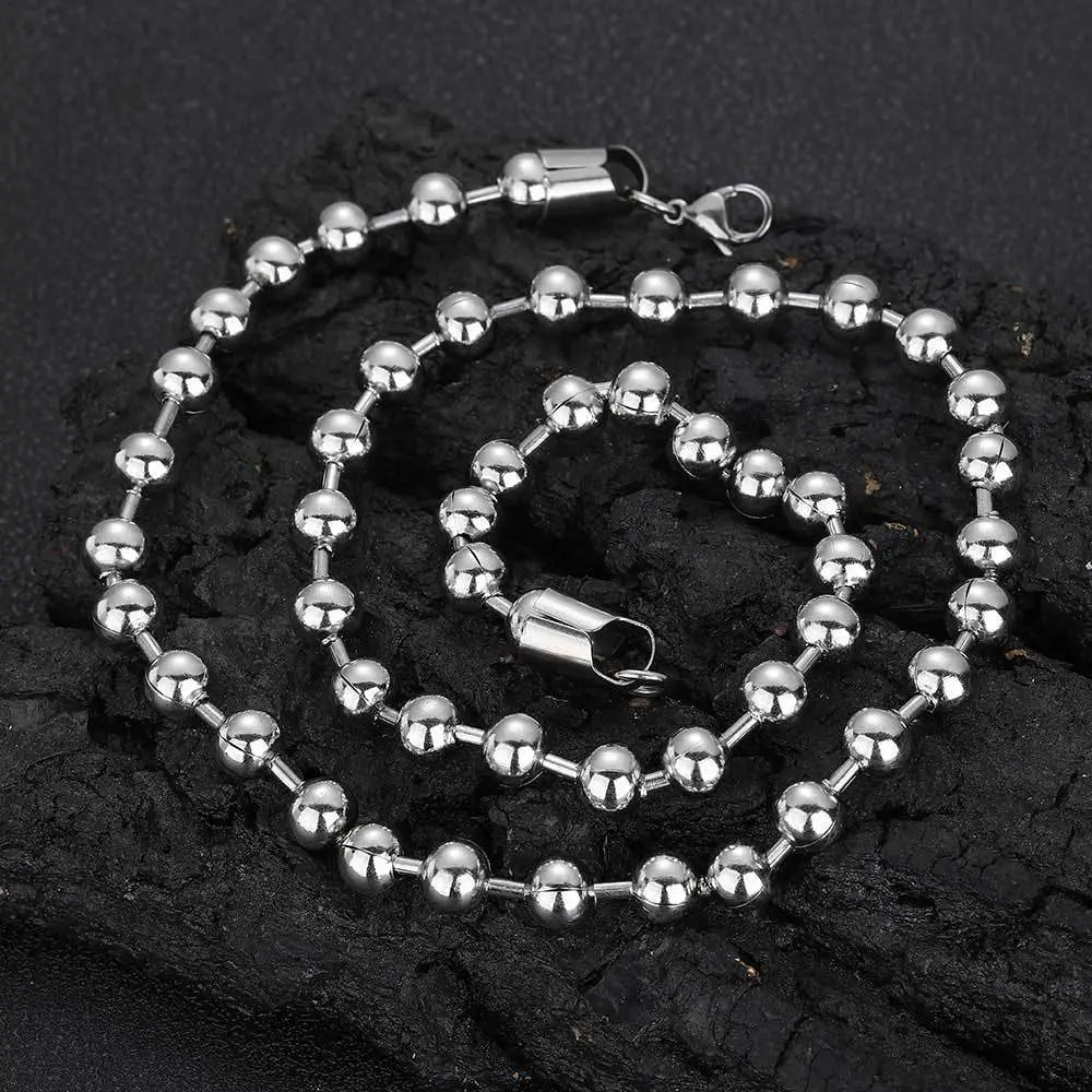 Hip Hop Bead Stainless Steel Chain-Gold