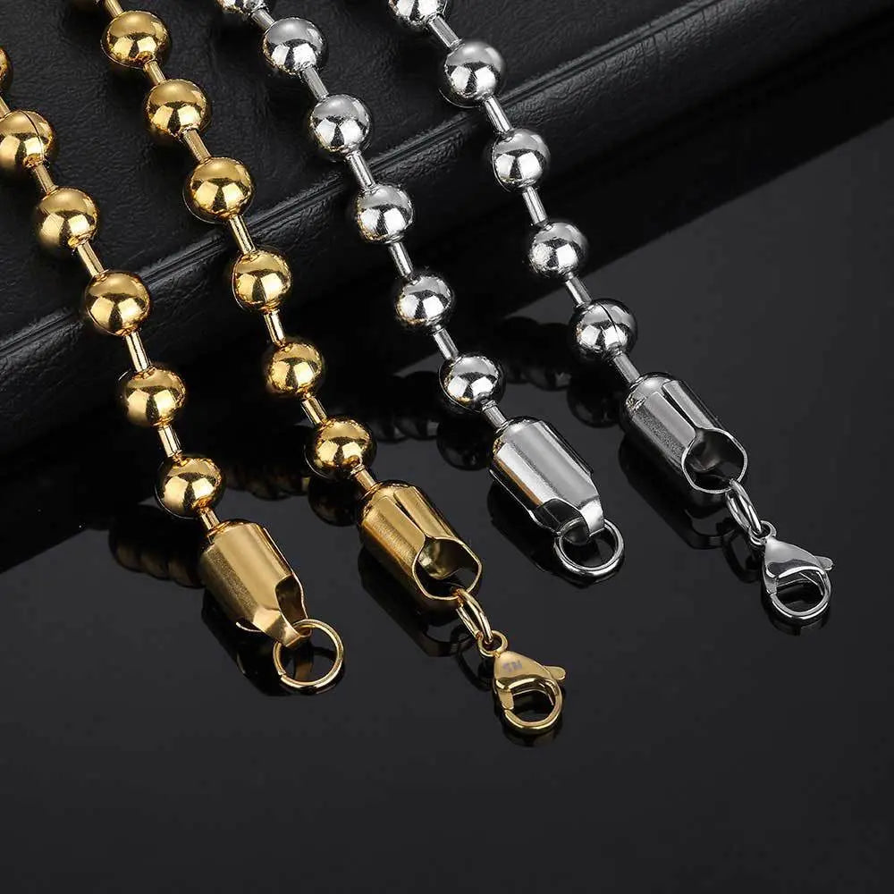 Hip Hop Bead Stainless Steel Chain-Gold