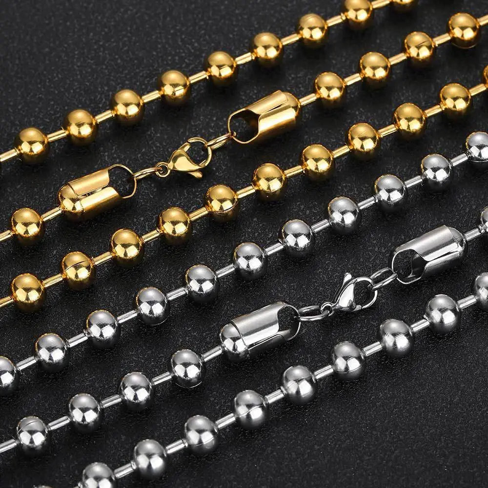 Hip Hop Bead Stainless Steel Chain-Silver