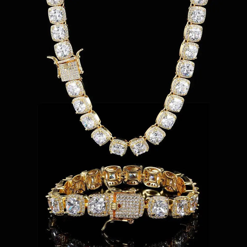 Hip Hop Square Zirconia Inlaid Chain-Gold
