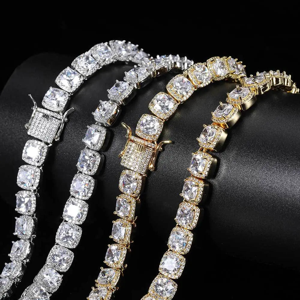 Hip Hop Square Zirconia Inlaid Chain-Gold