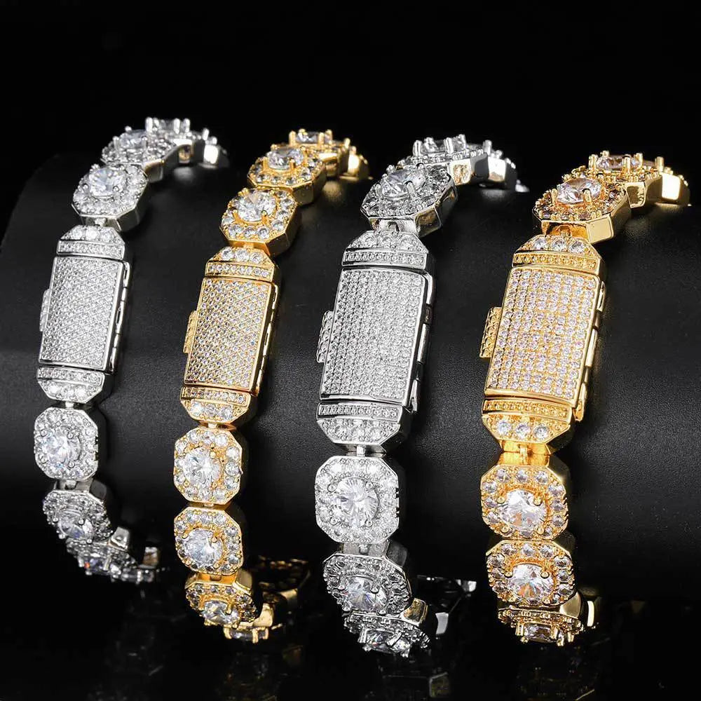 Hip Hop Square Zirconia Inlaid Chain-Gold