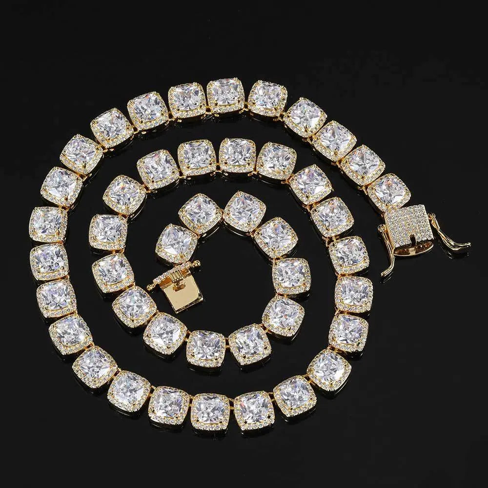 Hip Hop Square Zirconia Inlaid Chain-Silver